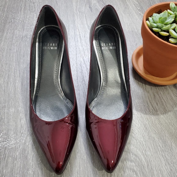 Stuart Weitzman Burgundy Patent Leather Pointy Toe Pumps - Picture 9 of 9
